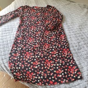 NEW! GAP MID LONG SLEEVE FLORAL PRINT SHIRT MIDI DRESS PULL OVER SIZE XS